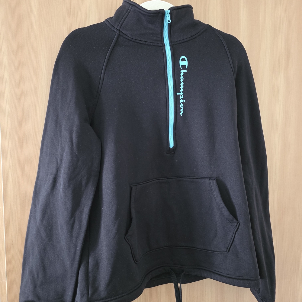 Champion Black Fleece Half-Zip with Teal Trim